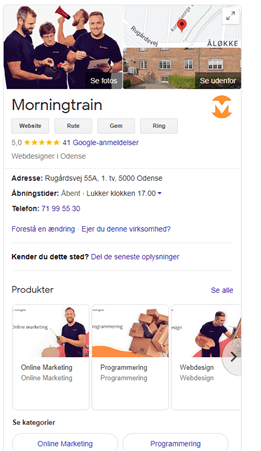 Eksempel på Google my business
