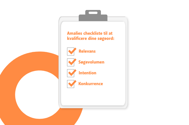 Illustration af Amalies checkliste til søgeords kvallificering
