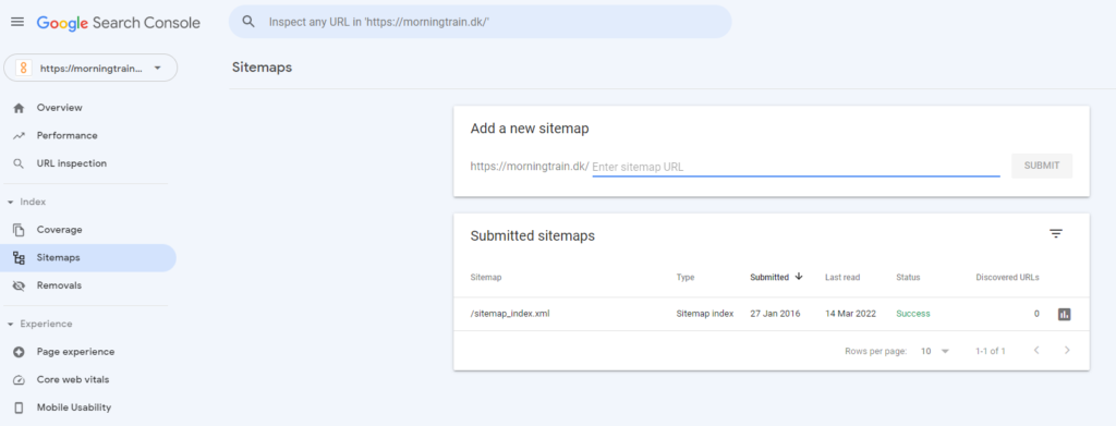 her vises hvordan man indsender et sitemap i Google search console