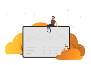 Morgan sidder på en tavle hvor hans målinger på hans SEO er visualiseret